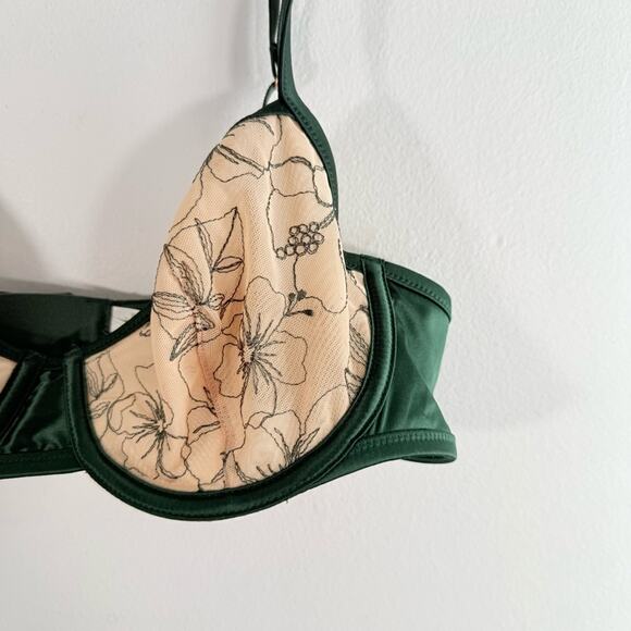 NWOT Aerie The Balconette Deep Olive Green Cream Lace Unlined Wire Bra 34C - Picture 4 of 9